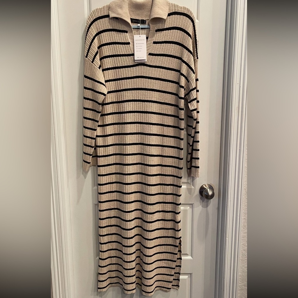 Zesica Tan with Brown Stripes Sweater Dress is New With Tags size: XL - Picture 3 of 10